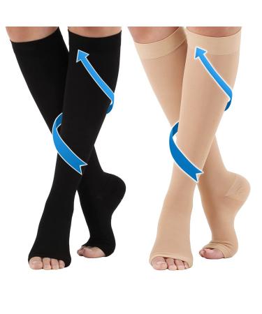 2 pairs of medical compression stockings women & men 20-30 mmHg care for ankle support stockings with gradient compression for varicose vein circulatory promotion -beige + black (m) - Buy Online on GoSupps.com