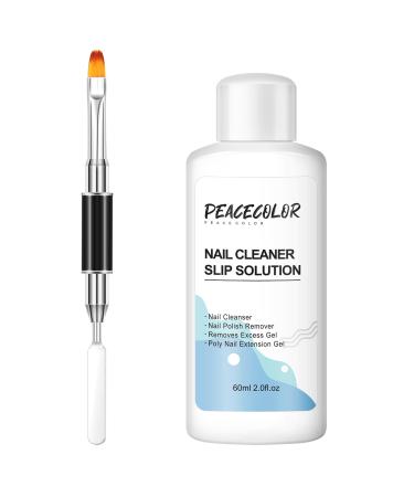 PEACECOLOR 60ML Slip Solution Cleanser Plus with Dual End Nail Brush Set Professional for Poly Extension Nail Gel Builder Nail Gel Nail Tips & Extensions Home DIY Nail Art Use color 193