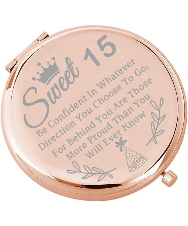 Sweet 15 Gifts for Girls - 15th Birthday Compact Mirror in Pink | Makeup Mirror for 15 Year Old Girls - Perfect Quinceanera Gift for Her - Buy Online on GoSupps.com