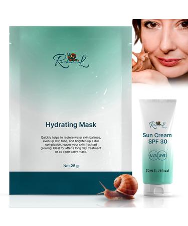 RainbowSnail - 2 in 1 Snail Mucin Skincare Set - Snail Mucin Face Sunscreen SPF30 Snail Skincare Snail Sheet Mask Snail Moisturiser Face Women Korean Skincare Gift for her Eczema
