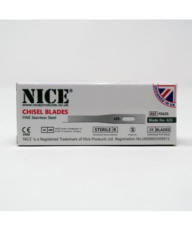 25 x NICE FINE 62S Sterile Stainless Steel Chisel Blades FS62S for Podiatry and Chiropody