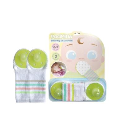 Woombie PaciMitts with Attached Pacifier Helps Soothe Baby and Relieve Sore Gums While Anti Scratch Mittens Protect from Scratching (1 Pack of 2 Mitts) (Green)