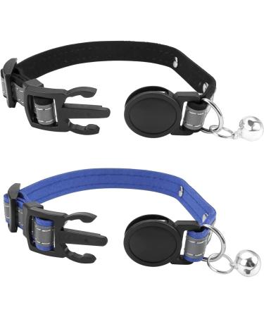 Personalized Reflective Cat Collar - Mogokoyo 2-Pack Bells Adjustable Safety Lock Custom Name & Phone - Black & Blue - Buy Online on GoSupps.com