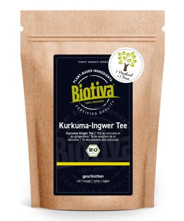 Kurkuma and ginger tea organic 250g - high -quality turmeric root (curcuma longa) and ginger root (Zingiber officinale) dried - filled and checked in Germany - Biotiva - Buy Online on GoSupps.com