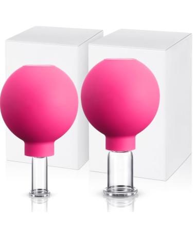 Nuanchu 2 Pieces Facial Cupping Set Glass Cupping Cups Glass Silicone Cups Vacuum Suction for Face Skin Back Shoulder Muscle(1 Inch and 0.4 Inch Diameter Rose Red) 1 Inch and 0.4 Inch Diameter Rose Red