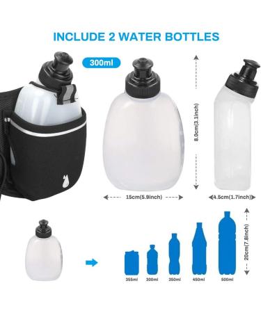 Luckit Hydration Running Belt with 2 Water Bottles(2 x 300ML)  Reflective Running Waist Bag Bum Bag Adjustable Sports Waist Pouch for Marathon Running Hiking Camping Cycling Jogging Black Stretchable Waistband - Buy Online on GoSupps.com