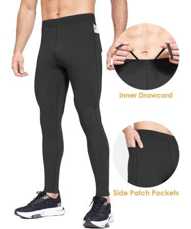 BALEAF Men's Winter Compression Pants - Long Water-Repellent Thermal Running Tights with Zipper Pocket | Black Sports Pants for Cold Weather - Buy Online on GoSupps.com