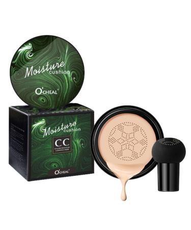 KARLOR CC Creme Foundation Air Cushion with Mushroom Head Cushion Foundation CC Cream Light wear to even tone Concealer Moisturising BB Cream Foundation Mixed Skin Tone Base (02# Natural)