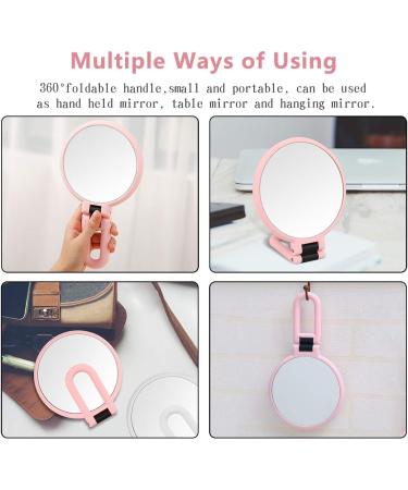 Double Sided 5X/1X Magnifying Hand Held Makeup Mirror with Folding Handle - Compact Cosmetic Vanity Mirror for Girls and Ladies - Pink - Buy Online on GoSupps.com
