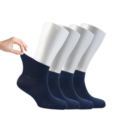 Cosyfeel Women Loose Diabetic Socks | 4-Pack Neuropathy Ankle Socks for Ladies | Super Soft Eco-Friendly Bamboo Material | Durable with Seamless Toe | Multicolour Patterns | 4 Seasons 4-7 NAVY BLUE