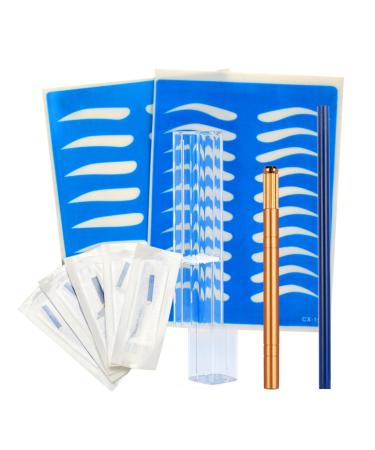 IWOWHERO Practice Skin Kit Skin Microblading Golden Pen with Practice Eyebrow Manual Storage Kit Pencil Semi-permanent