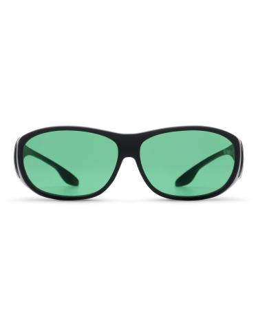MigraLens OverView Fit-Over Glasses for Migraine Relief | Medium Size | Outdoors and Computer Screens | Unisex | Green Lenses