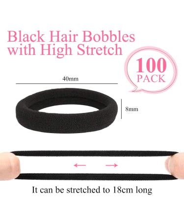 Xcozu 100 Black Hair Ties - Elastic Hair Bobbles for Women Girls & Children - Strong Stretch Bands for Thick Hair (40x8mm) - 1 Pack - Buy Online on GoSupps.com