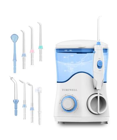 TUREWELL FC162 Water Dental Flosser for Teeth/Braces,10 Pressure Levels, 8 Water Jet Tips for Family, 600ML Electric Water Dental Oral Irrigator for Teeth Clean (White)