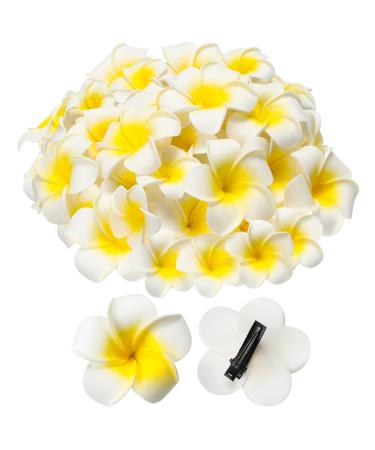 Crowye 100 Pieces Mixed Size Artificial Plumeria Flower Hat Hair Clips White Foam Hawaiian Frangipani Tropical Hawaiian Flower Hair Clips for Women Girls Hawaii Luau Beach Party Wedding Accessories