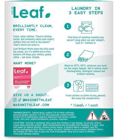 Leaf Laundry Sheets x30 | Ultra Concentrated Bio Washing Detergent | Simple Laundry Detergent Swaps | Travel Wash | 30 count - Buy Online on GoSupps.com