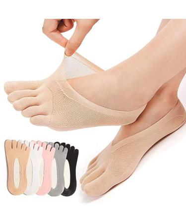 Qauxbul 5 Pairs Sock Align Toe Socks for Bunion, Orthopedic Compression Toe Sock Women, No Show Low Cut Five Finger Socks Toe Socks-B