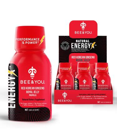 BEE and You 100% Natural Energy X Shot, Antioxidants, Korean Red Ginseng, Royal Jelly, VIT C, Bee Propolis, 1.69 fl. oz x 12 Bottles
