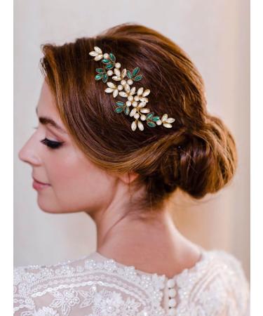 IYOU Crystal Wedding Side Comb Green Rhinestone Bride Hair Combs Pearl Prom Bridesmaid Bridal Hair Accessories for Women - Buy Online on GoSupps.com