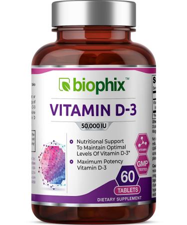 Vitamin D-3 50000 IU 60 Tablets - High-Potency Supports Strong Bones Immune Health and K2 60 Count (Pack of 1)
