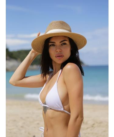 Wide Brim Straw Panama Hat Fedora for Women/Men | UPF Sun Protection Beach Hat in Khaki-Beige | Medium-Large Size - Buy Online on GoSupps.com