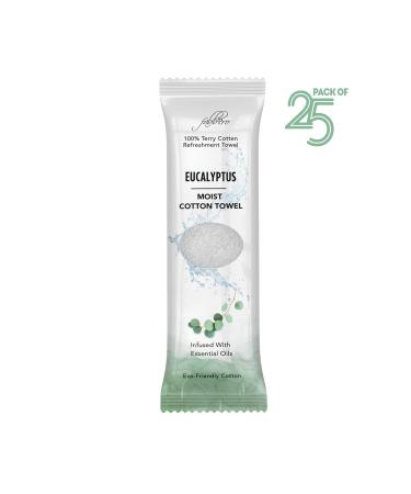 FabbPro Oshibori Moist Terry Cotton Refreshment Towels (25 Pack) - Eucalyptus Scented, Hot or Cold Use, 8x8 Inches, White - Buy Online on GoSupps.com