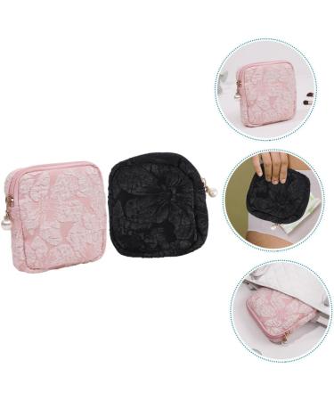 DOITOOL 4 Pcs Sanitary Napkin Storage Bag | Travel Makeup Organizer | Tampon Purses Period Kit | Cotton Linen Small Bag Black Pink | 11x11x3cm - Buy Online on GoSupps.com