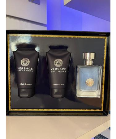 Versace Pour Homme for Men - 3 Pc Gift Set 1.7oz EDT Spray 1.7oz Hair and Body Shampoo 1.7oz After Shave Balm 5.1 Fl Oz (Pack of 1)