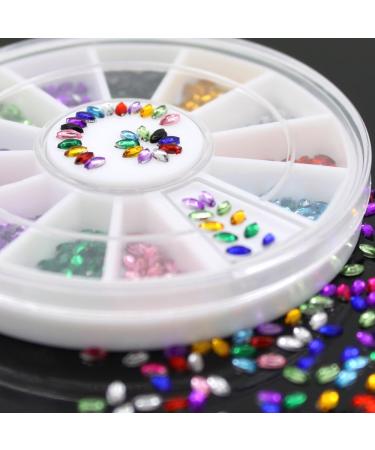 Multicolor Oval 3D Glitters Studs Nail Rhinestones Premium Manicure Nail Art Decorations Wheel - Buy Online on GoSupps.com