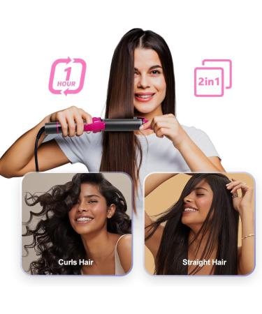 Lescolton 2 in 1 Curling Iron - Travel Hair Straightener & Curl Wand - Fast Heating Dual Voltage 1 Inch Barrel - Perfect for Girls & Women (Purple - Buy Online on GoSupps.com
