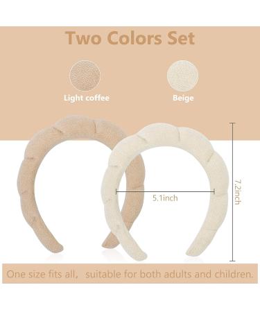 Puffy Spa Headband 2-Pack for Women and Girls - Terry Towel Fabric Hair Band for Skincare, Makeup Removal, Face Washing, Shower - Beige & Light Coffee - Buy Online on GoSupps.com