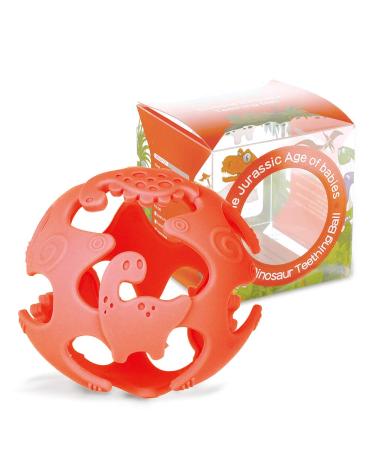 Baby Teething Toys for 3+ Months  Dinosaur Teethers for Babies  Safe Baby Teether Ball  Baby Teething Pacifier  Soft and Durable Teething Balls  (Red)