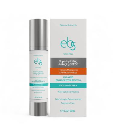 eb5 Super Hydrating Anti-Aging Face Sunscreen SPF 50 | AM Facial Moisturizing Broad Spectrum Sunscreen formulated with Zinc Oxide Hyaluronic Acid & Multi-Peptides Vitamin E C & A - 1.7 FL.Oz