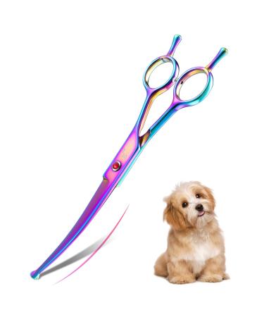 DRGSKL curved dog care scissors Professional safe round pointed pet pet fur scissors for dog cat Japanese stainless steel 440c rainbow rainbow-curved