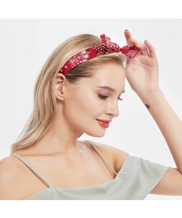 Lvyeer 4 Pack Paisley Print Bow Headbands for Women - Rabbit Ear Headwrap Hair Accessories for Girls - Style1 (White Red Navy Blue Black) - Buy Online on GoSupps.com