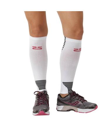 Zensah Ultra Compression Leg Sleeves Calf Support Guard for Shin Splints for Men Women Running Basketball Small White
