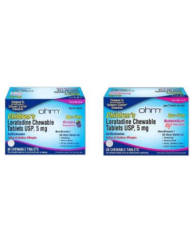 Ohm Children's Loratadine Chewable Tablets 2 Flavors Treats Indoor & Outdoor Allergies