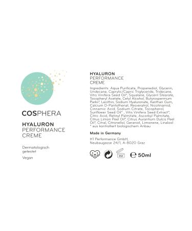 Cosphera Hyaluron Performance Creme 50ml - Vegan Anti-Wrinkle Moisturizer for Face Neck & Eyes - Daily & Night Cream for Men & Women - Buy Online on GoSupps.com