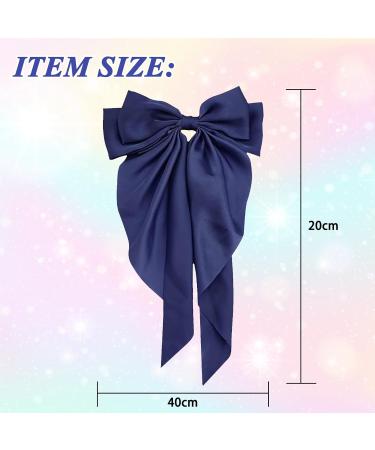 Navy Blue Bow Clips for Women Satin Hair Bow for French Long Tail Elegant and Cute Big Bows for Hair About Solid Soft Hair Accessories Birthday Wedding Party Gifts - Buy Online on GoSupps.com