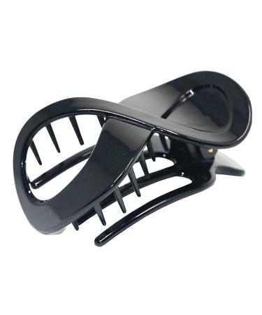 Parcelona French Infinity Loop Black 3  Cellulose Acetate Side Slide In Yoga Flat Teeth Hair Claw Clip Clutcher for Women and Girls (Black)