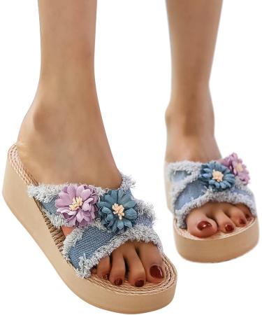 Shop HSYHKDSY Women's Glitter Wedge Heel Sandals - Comfortable Summer Shoes for Vacation - Elegant Casual Style in Blue 5.5 UK - Buy Online on GoSupps.com