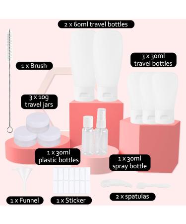 Travel Set Cosmetics - 16 Leak-Proof Bottles (60ml & 30ml) with Cultural Bag | Refillable Plastic Travel Containers for Shampoo Lotion & Shower Gel - Buy Online on GoSupps.com