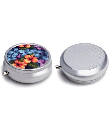 Round Tropical Floral Print Pill Box | 3 Compartment Metal Organizer | Portable & Decorative Medicine Case - Buy Online on GoSupps.com
