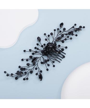 Kercisbeauty Black Rhinestones Beads Crystal Hair Comb Long Side Hairpiece for Wedding Brides Bridesmaid Women Girls Porm Halloween Themed Party Jewelry