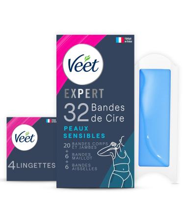 Veet Expert - 32 Cold Wax Strips - Legs and Underarm - Sensitive Skin - Perfect Finish - Long Lasting Hair Removal