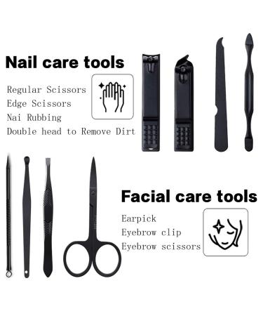 Professional Stainless Steel Manicure Kit - 8 in 1 Nail Clippers Set for Men and Women - Grooming Scissors, Tweezers, Ear Pick, Nail File - Black/Red Gift Set - Buy Online on GoSupps.com