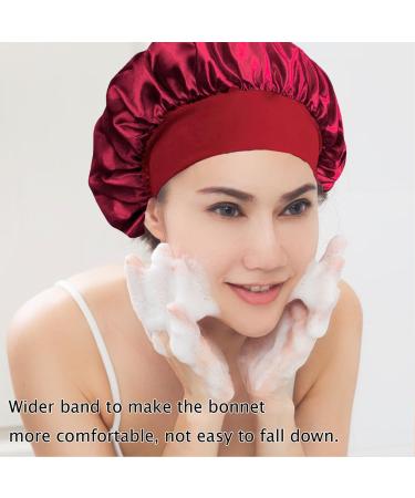 2 Pcs Satin Bonnet Night Sleep Caps with Wide Elastic Band Silk Bonnet for Sleeping Elastic Wide Band Night Sleep Bonnet Soft Satin Sleep Caps Hair Cap for Women Girls Curly Hair(Black&Burgundy) - Buy Online on GoSupps.com
