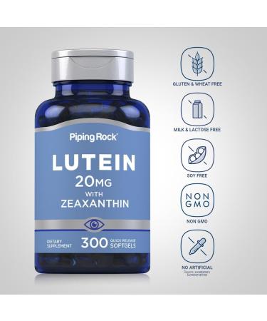 Piping Rock Lutein and Zeaxanthin Supplement | 20 mg | 300 Softgels | Eye Vitamin from Marigold Extract | Non-GMO Gluten Free - Buy Online on GoSupps.com