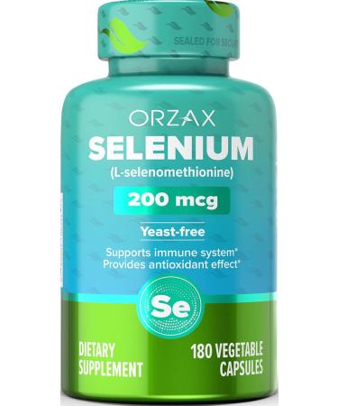 ORZAX Selenium, Helps Antioxidant & Immune Support System, Selenomethionine 200mcg, Thyroid Support* for Women and Men, Yeast and Dairy Free, 180 Vegetable Capsules (180 Day Supply)