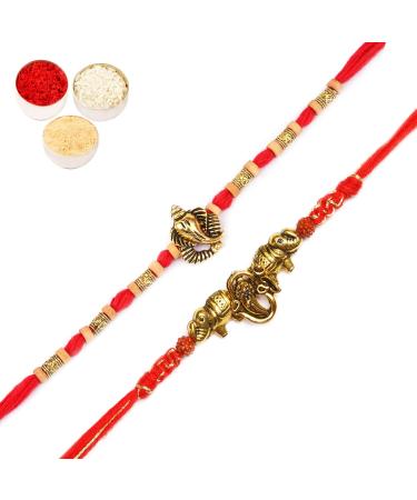 Ghasitaram Gifts Rakhi for Brother Rakhis Online - Set of 2 LD-9923 and LD-84 Om Ganesh Divine Rakhis